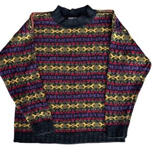 Vintage 90s scandinavian Knit Eclectic Grandpa  Sweater - fall colors- medium